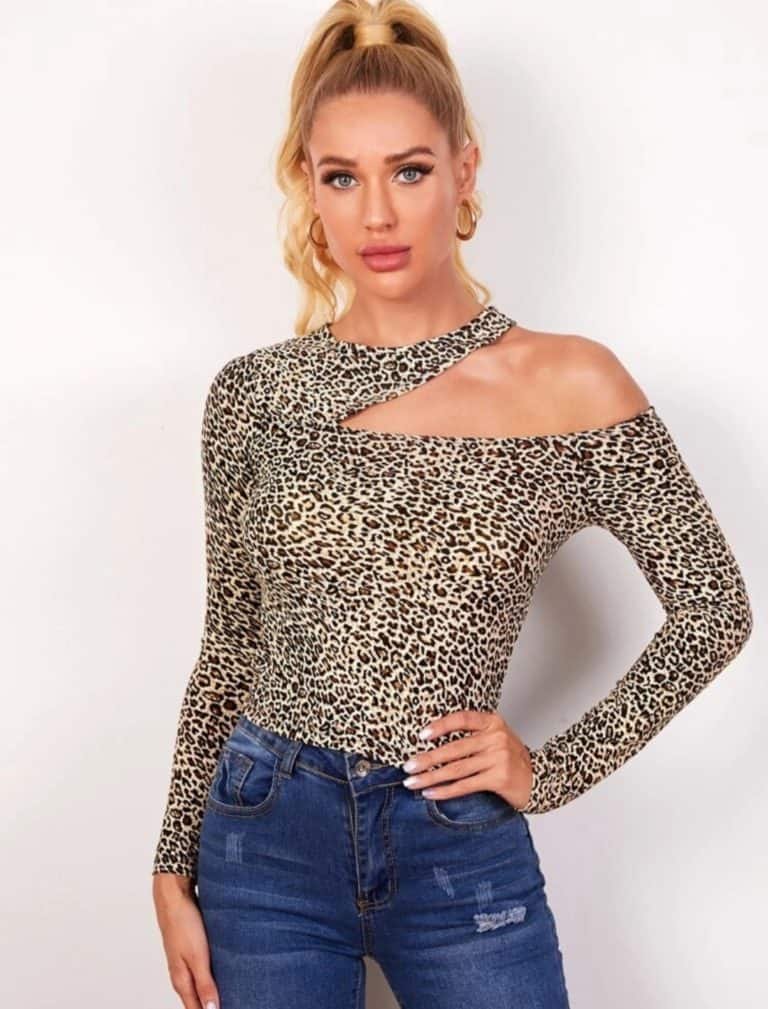 Leopard Cut Out Shoulder Tee