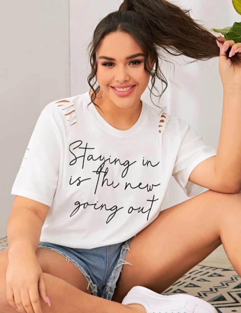 Plus Slogan Graphic Cut Out Tee