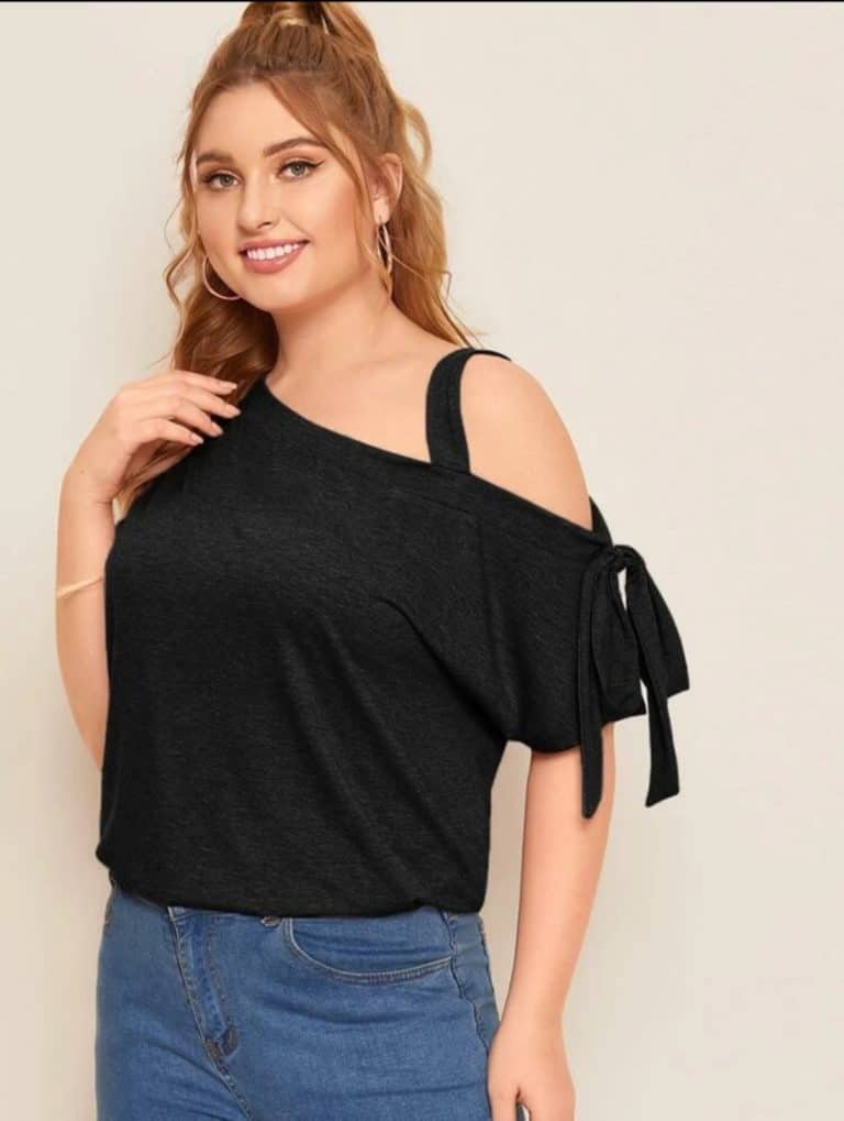 Plus Asymmetrical Neck Knot Detail Top