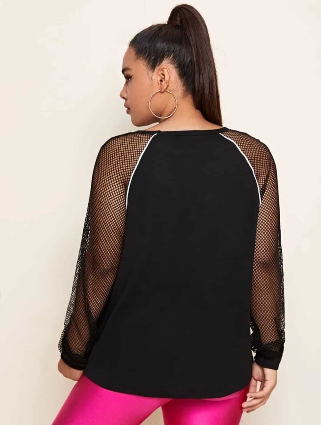 Plus Contrast Fishnet Raglan Sleeve Tee - Image 3