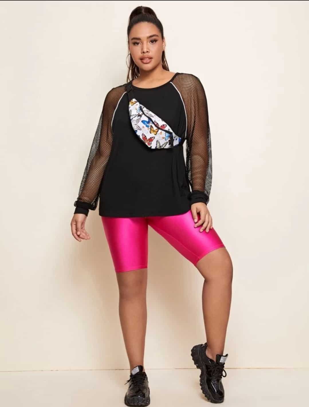 Plus Contrast Fishnet Raglan Sleeve Tee - Image 4