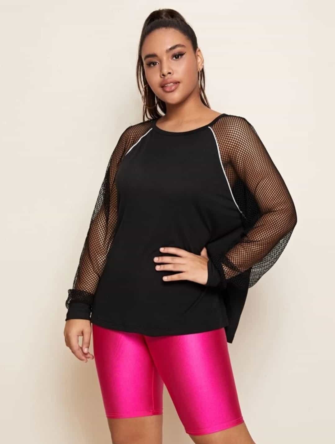 Plus Contrast Fishnet Raglan Sleeve Tee - Image 5