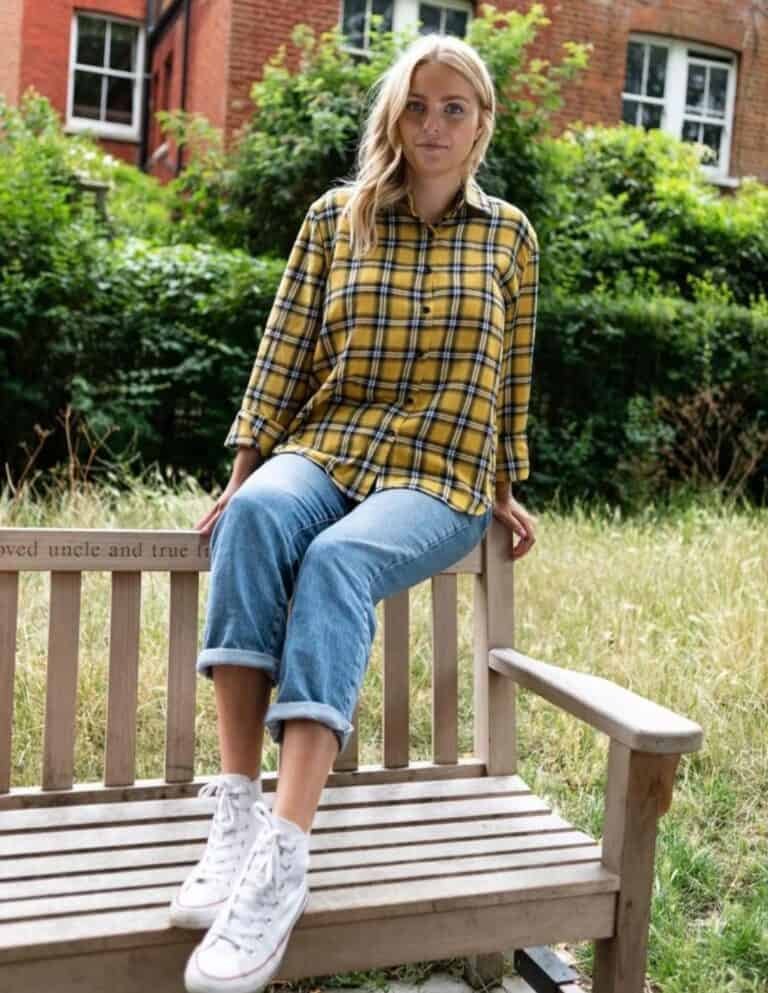 Plus Curved Hem Plaid Blouse