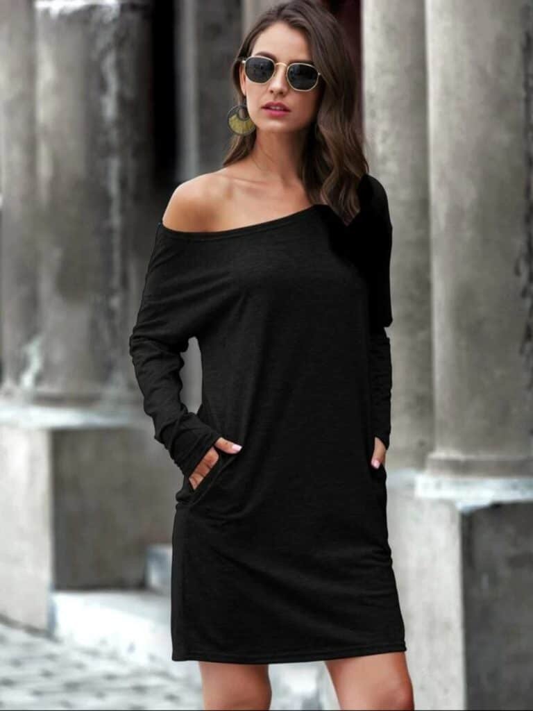 Boat Neck Slant Pocket Tee Dress