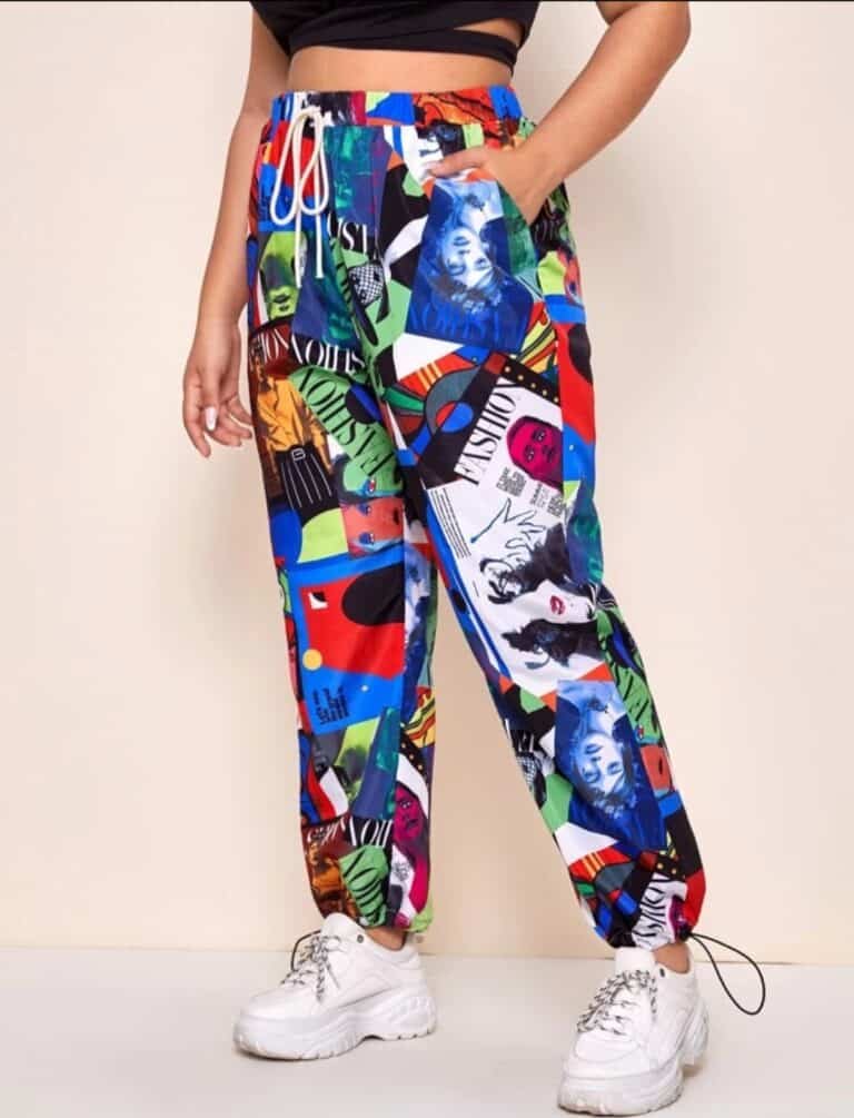 Plus Drawstring Waist Slant Pocket Pop Art Print Pants