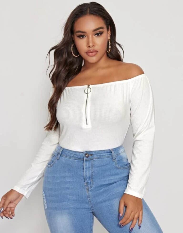 Plus Off Shoulder O-ring Zip Detail Top