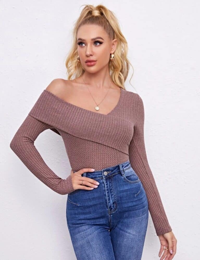 SHEIN Bardot Cross Over Rib-knit Tee