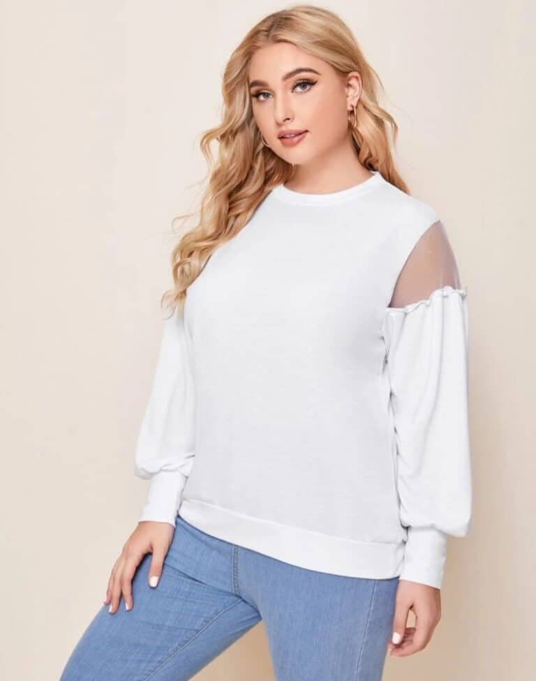 Plus Contrast Mesh Sleeve Sweatshirt