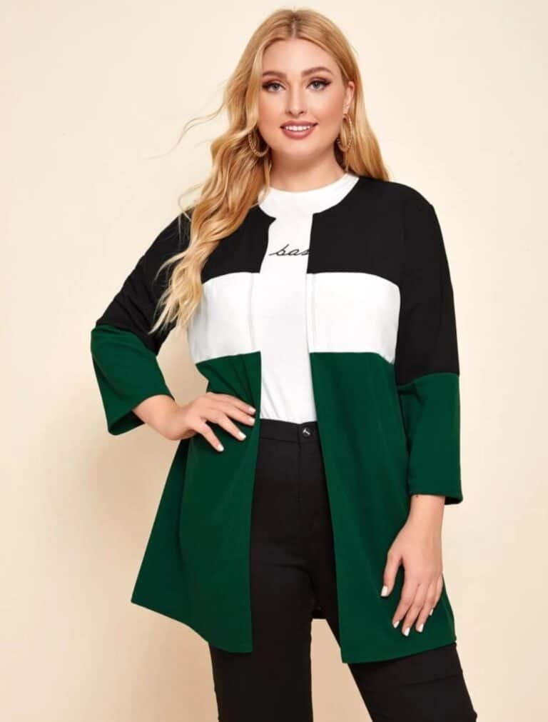 SHEIN Plus Open Front Colorblock Coat