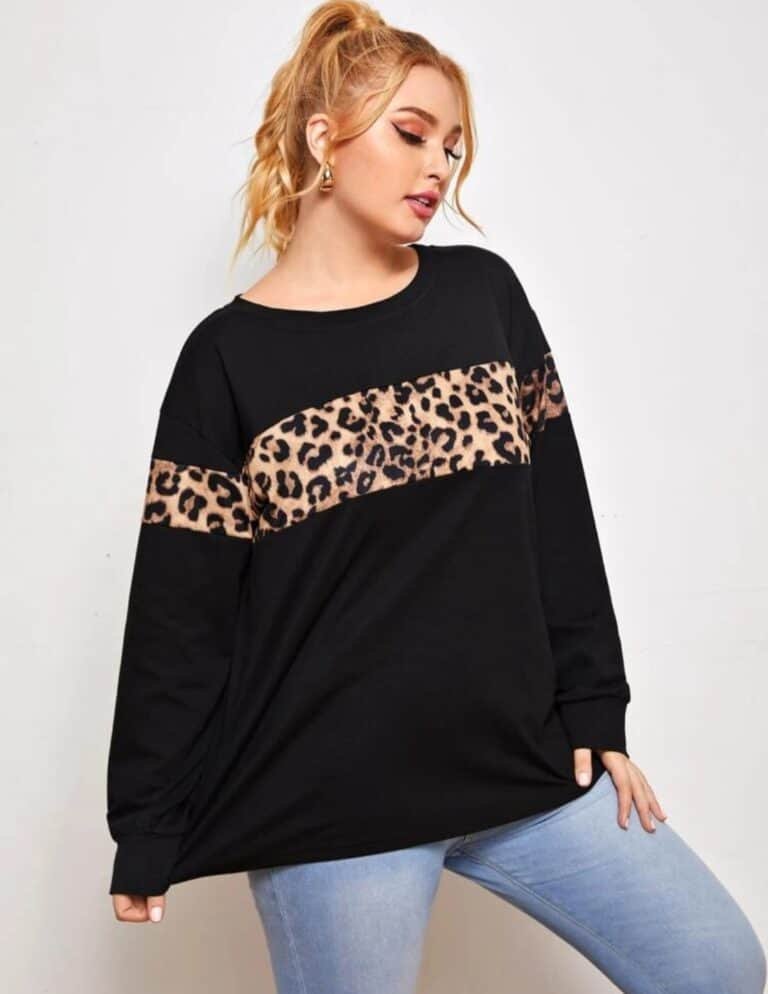 Plus Leopard Panel Drop Shoulder Tee