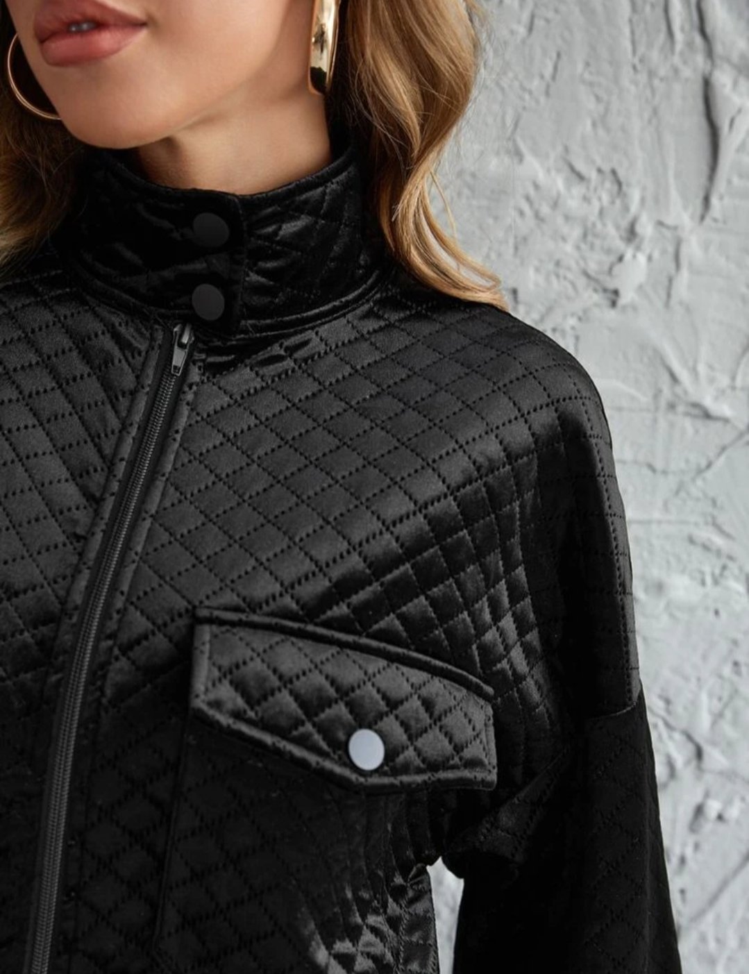 SHEIN Flap Pocket Front Quilted Jacket and Shorts Set - Image 4