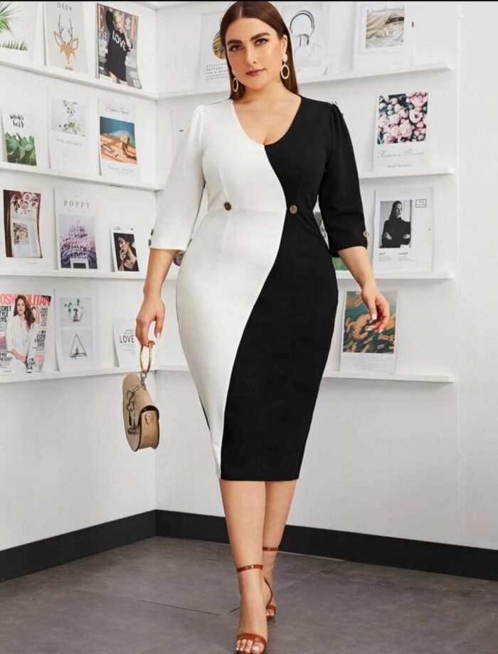 SHEIN Plus Buttoned Split Back Colorblock Dress