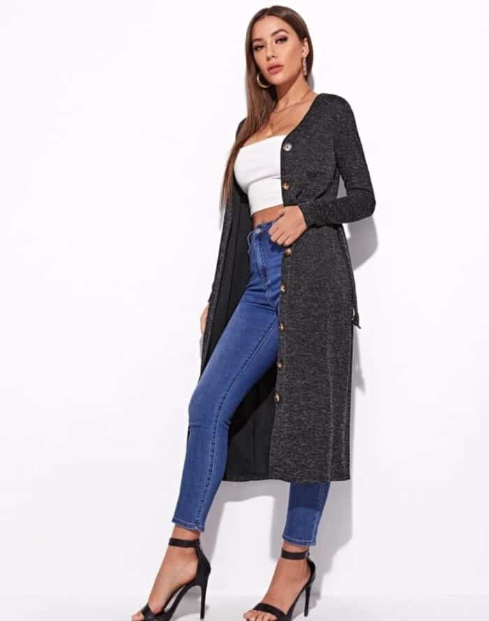 SHEIN Button Front Self Belted Coat