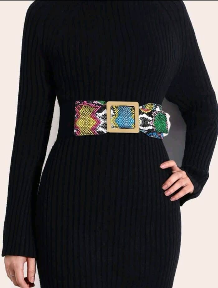 Square Buckle Snakeskin Print Belt