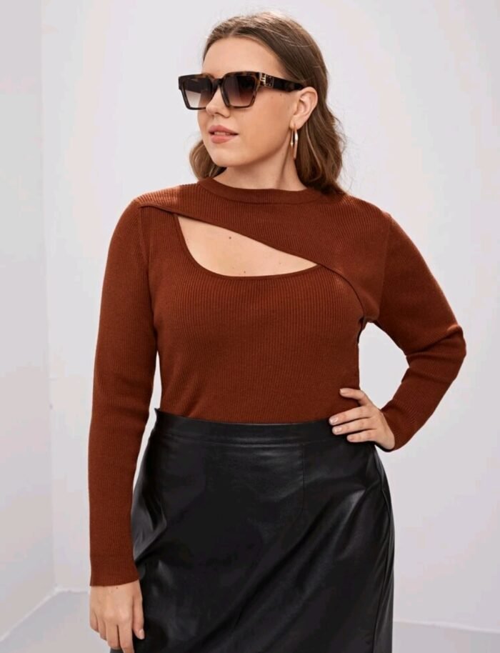 Plus Cut Out Front Ribbed Knit Sweater