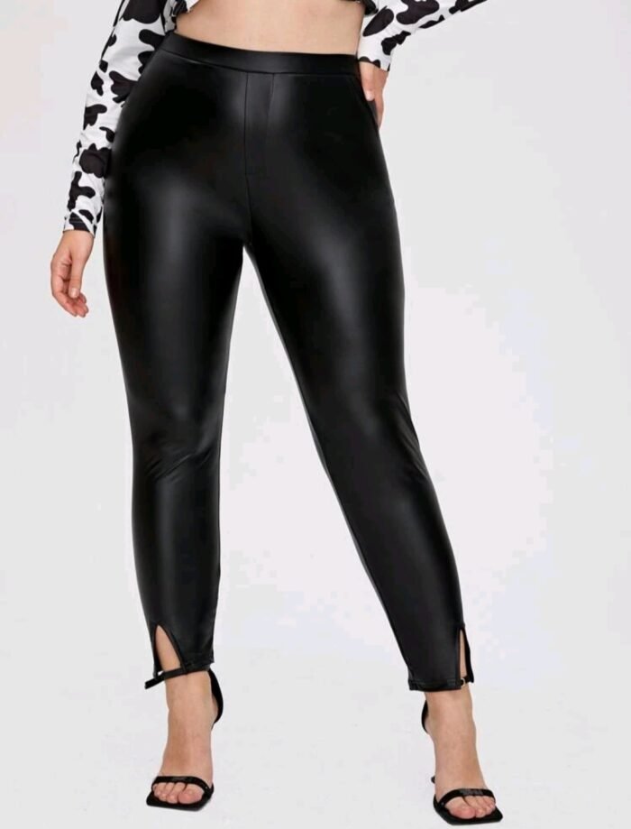 Plus Split Front PU Leather Crop Leggings