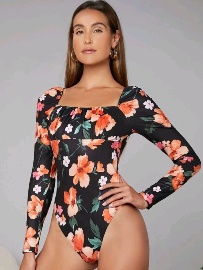 SHEIN Ruched Bust Floral Bodysuit