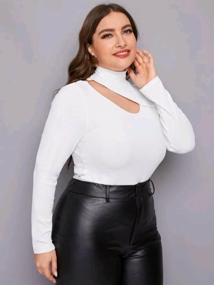 SHEIN Plus High Neck Cut Out Neck Form Fitted Top