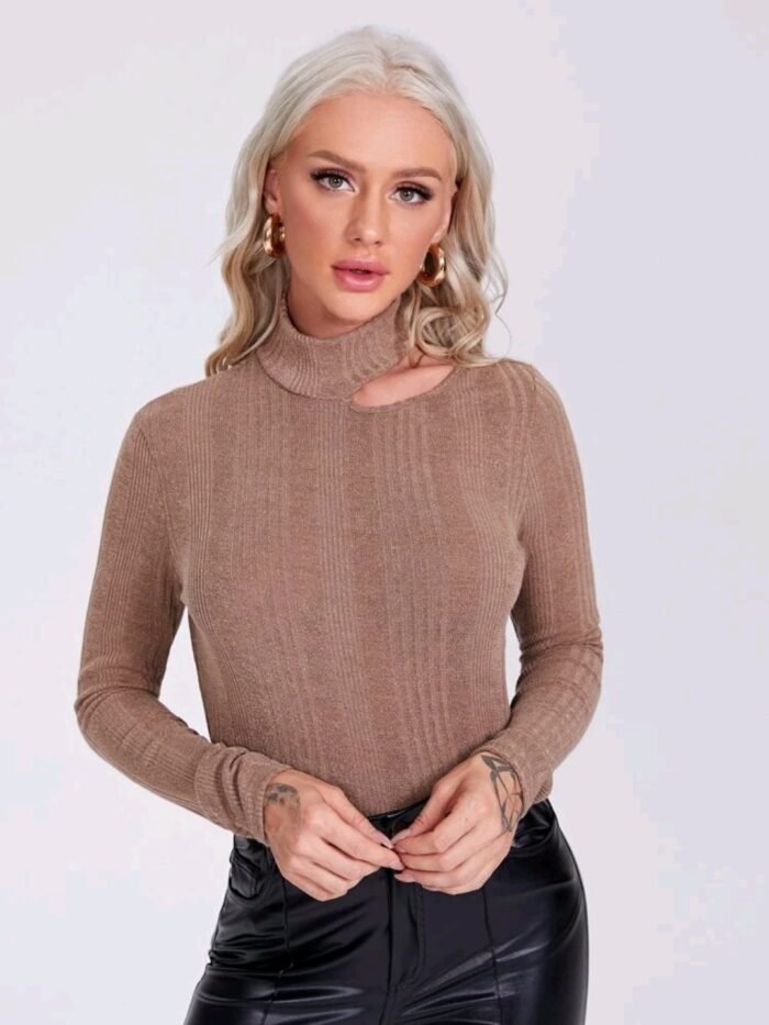SHEIN Asymmetrical Neck Rib-knit Tee