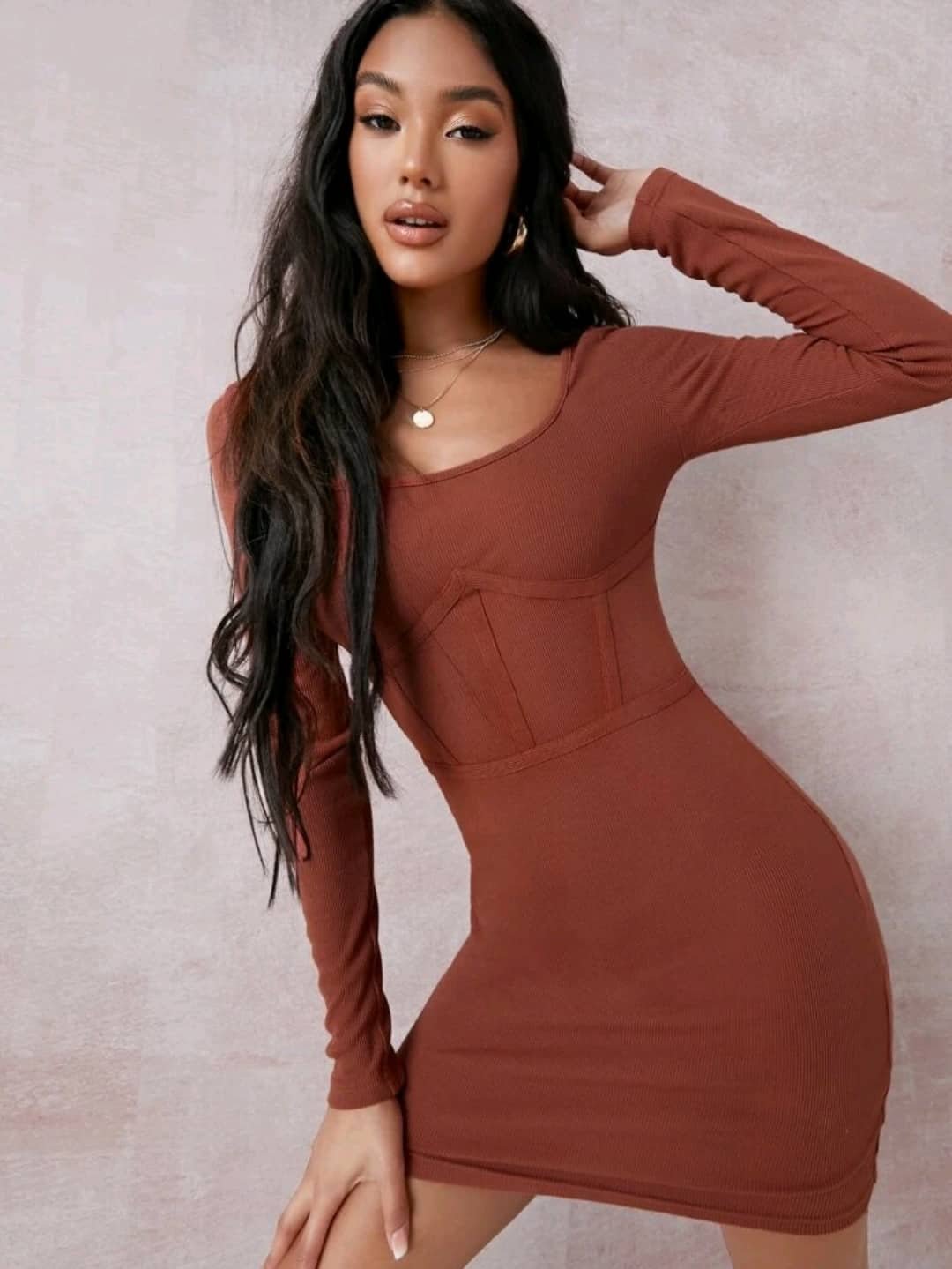 SHEIN Scoop Neck Solid Bodycon Dress