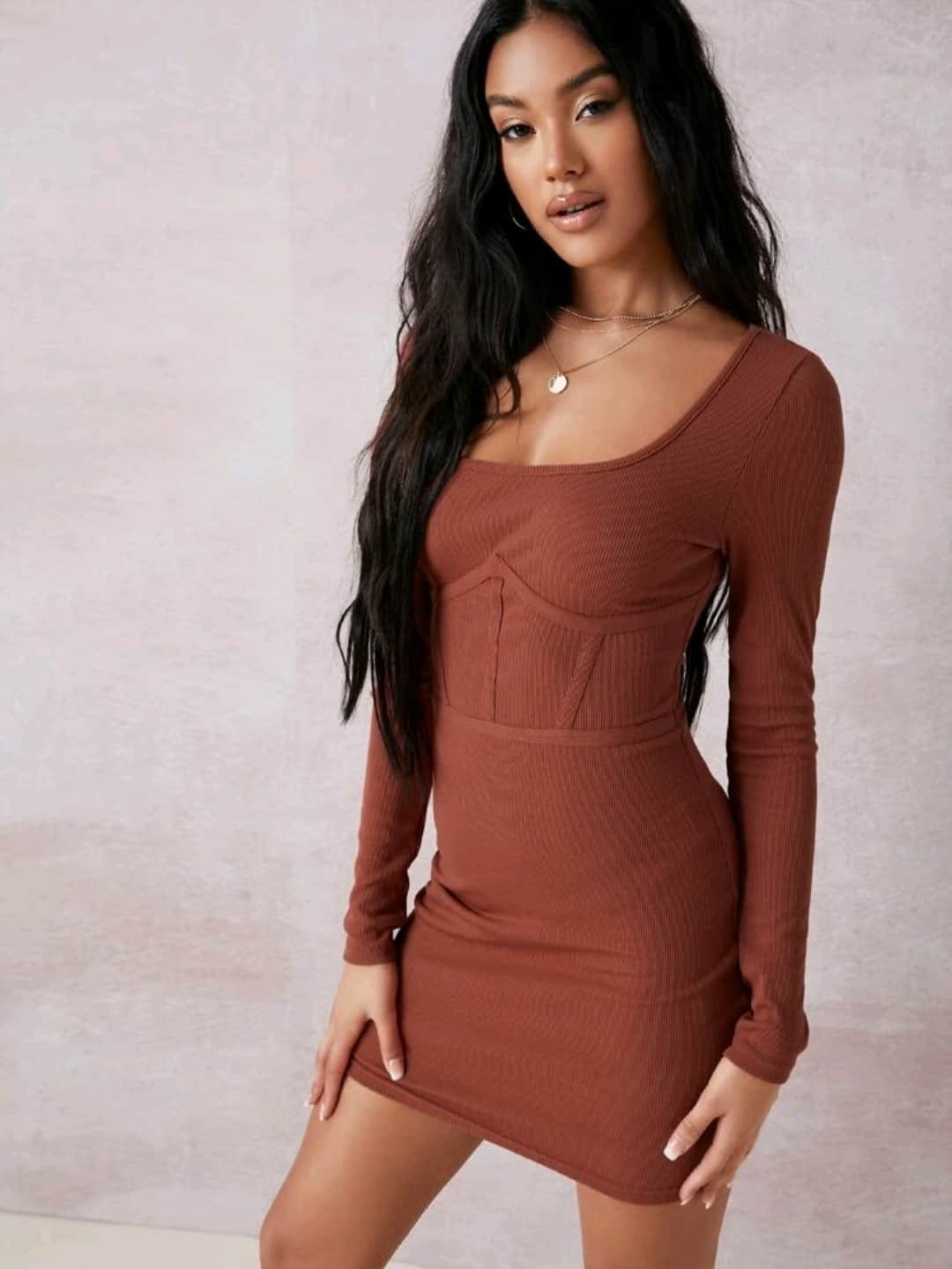 SHEIN Scoop Neck Solid Bodycon Dress - Image 3