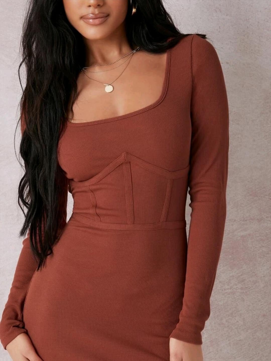 SHEIN Scoop Neck Solid Bodycon Dress - Image 4