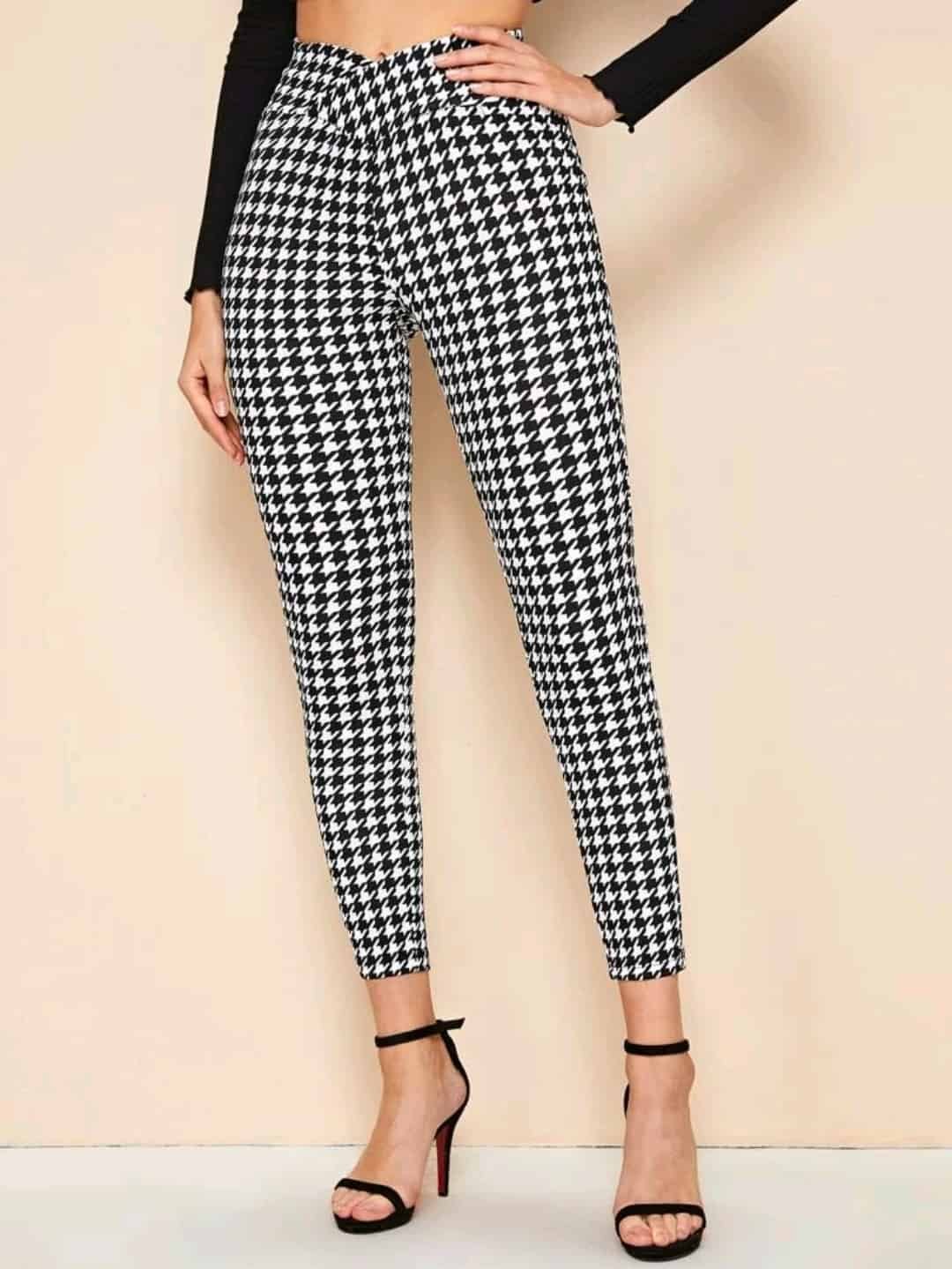 SHEIN Houndstooth High-Rise Skinny Pants