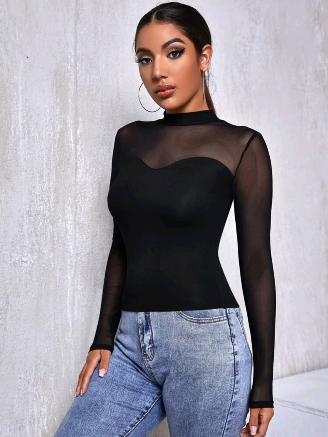 SHEIN Mesh Yoke Solid Tee - Image 2