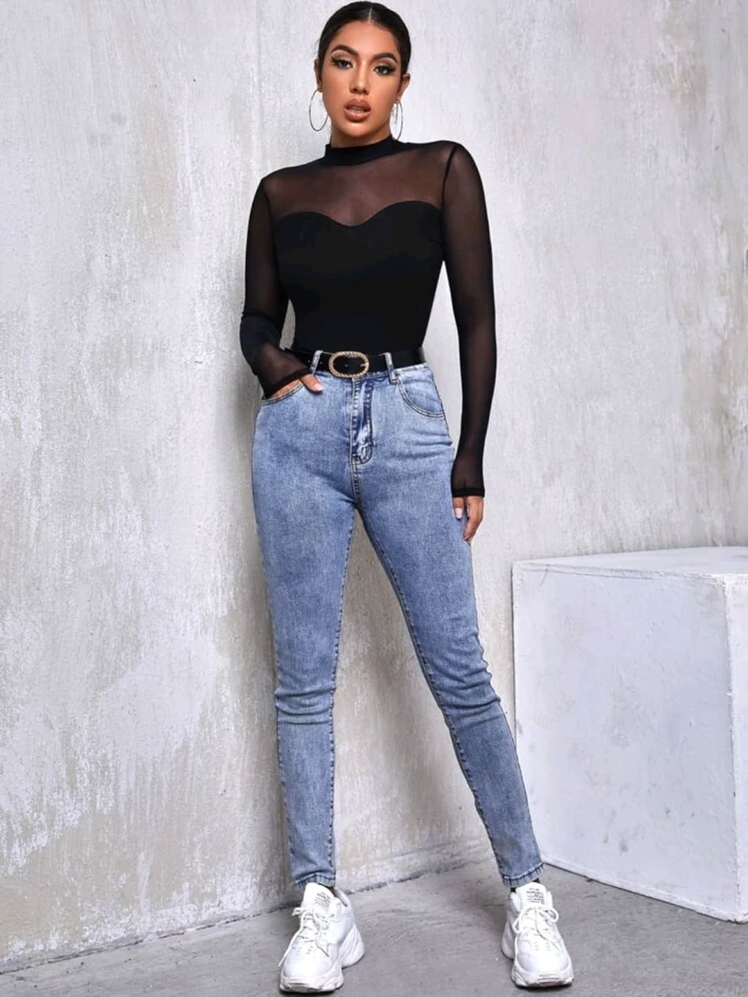 SHEIN Mesh Yoke Solid Tee - Image 5