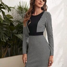 Colorblock Houndstooth Bodycon Dress