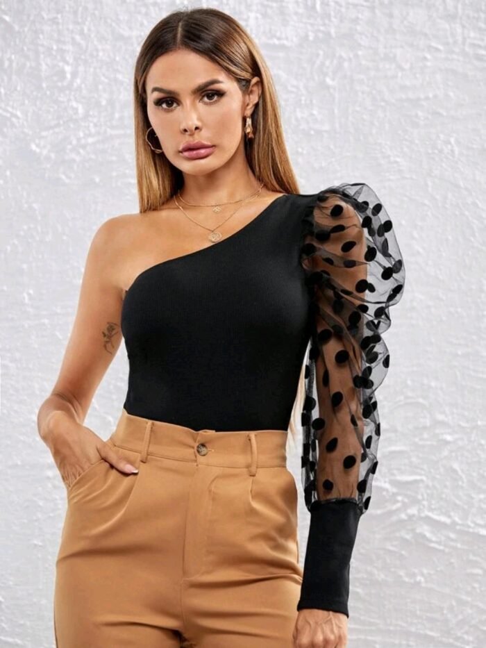 SHEIN One Shoulder Puff Sleeve Top