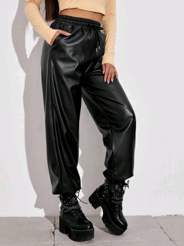 PU Leather Tapered Pants