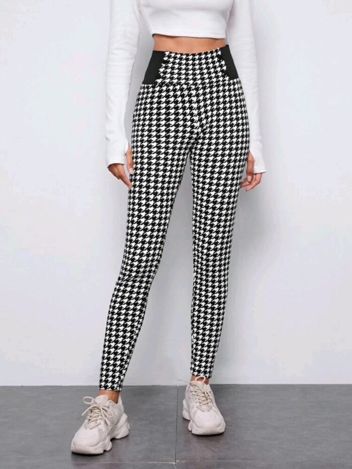 SHEIN Wide Waistband Houndstooth Print Leggings