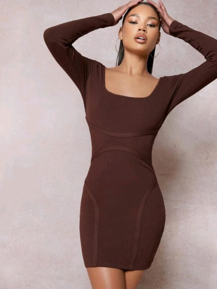 SHEIN Solid Square Neck Bodycon Dress