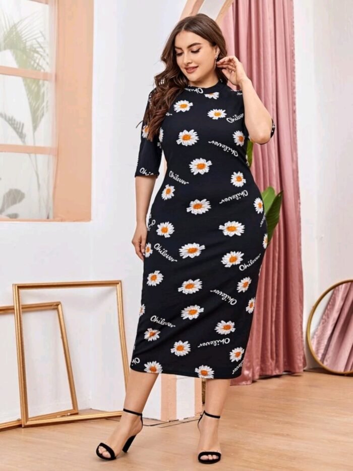 SHEIN Plus Letter and Daisy Print Dress