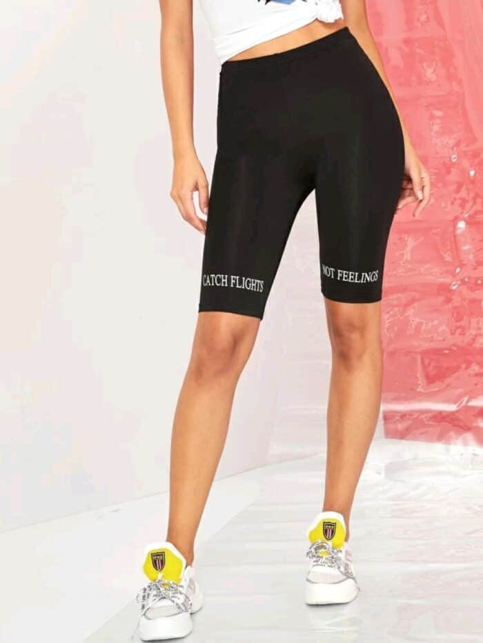 SHEIN Catch Flights Not Feelings Graphic Biker Shorts