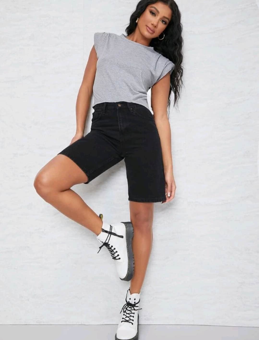 SHEIN Heathered Grey Shoulder Pad Tank Top - Image 2