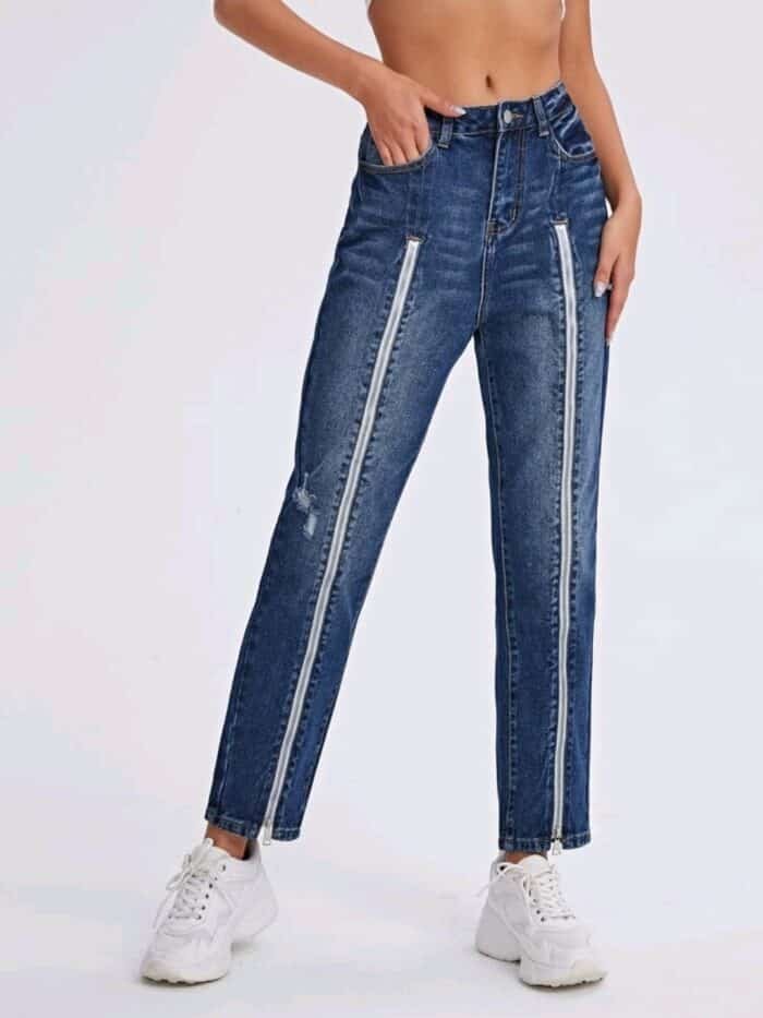 Zip Front Slant Pocket Straight Jeans