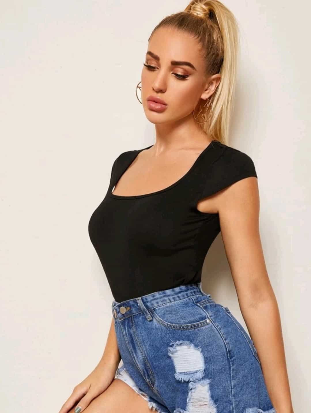 SHEIN Square Neck Solid Slim Tee - Image 5