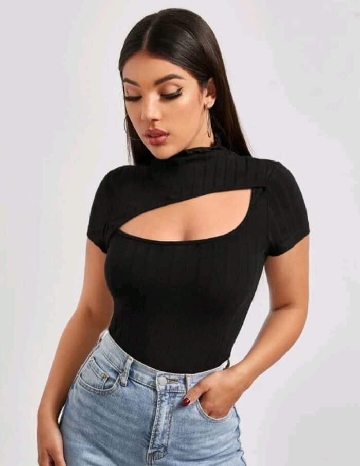 SHEIN Cutout Detail Solid Tee