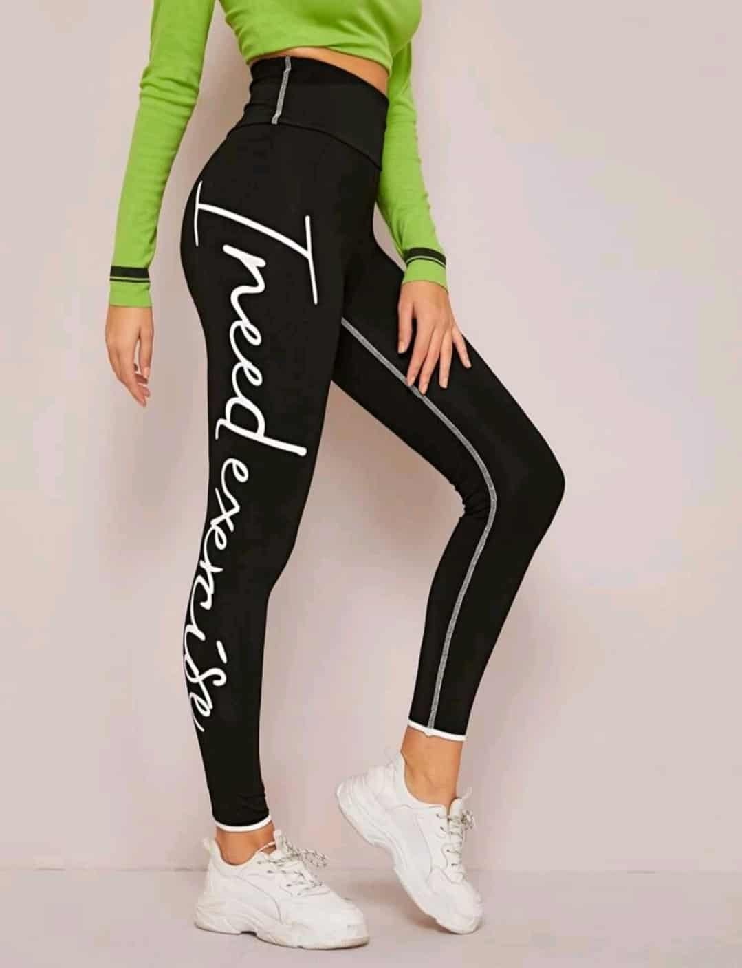 SHEIN High Waist Contrast Stitch Slogan Graphic Leggings