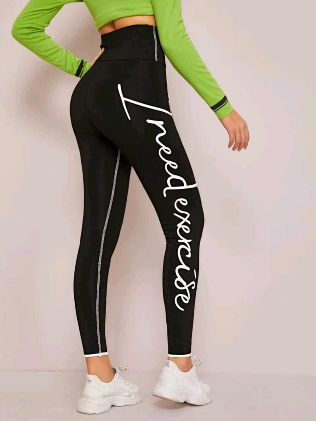 SHEIN High Waist Contrast Stitch Slogan Graphic Leggings - Image 5