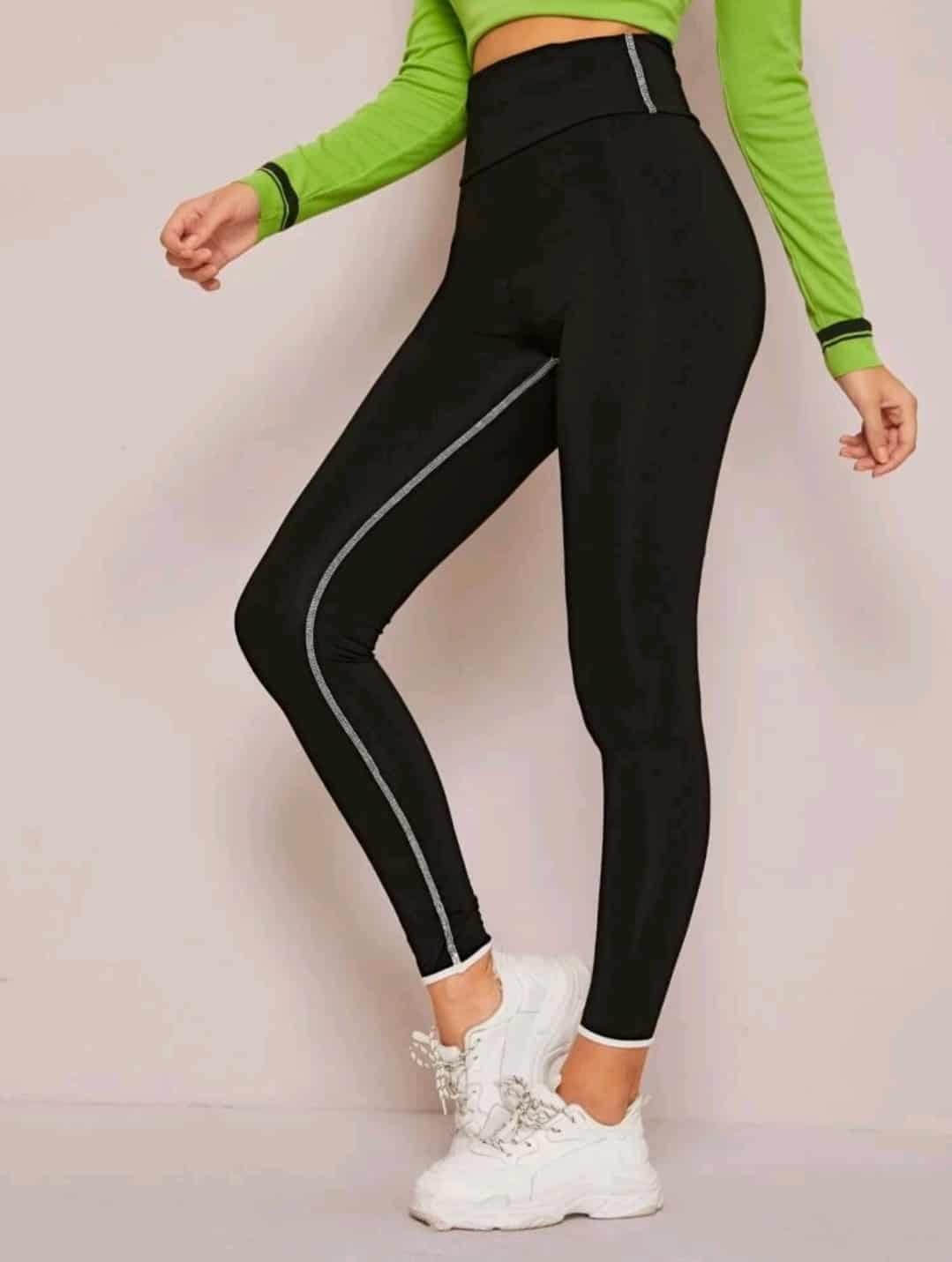 SHEIN High Waist Contrast Stitch Slogan Graphic Leggings - Image 3