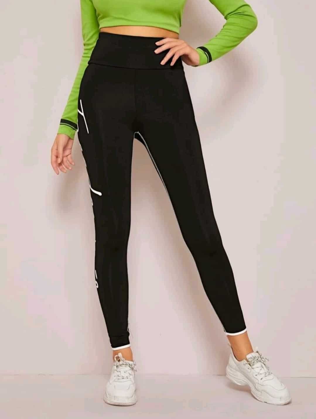 SHEIN High Waist Contrast Stitch Slogan Graphic Leggings - Image 4