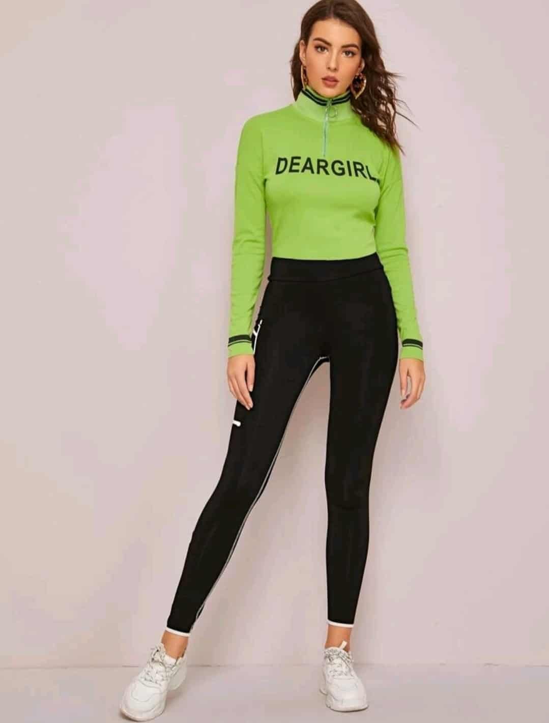 SHEIN High Waist Contrast Stitch Slogan Graphic Leggings - Image 2