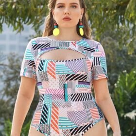 Plus Cut Out Chevron Print Bodysuit