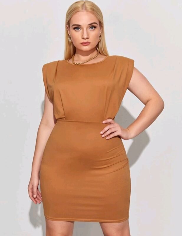 Plus Solid Shoulder Pad Dress ⋆ Women's Store
