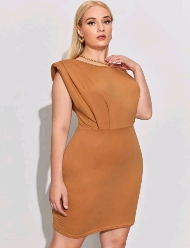 Plus Solid Shoulder Pad Dress ⋆ Women's Store