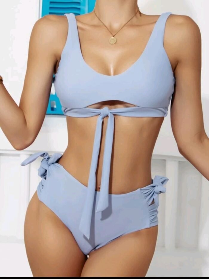 Knot Front High Waisted Bikini Swimsuit