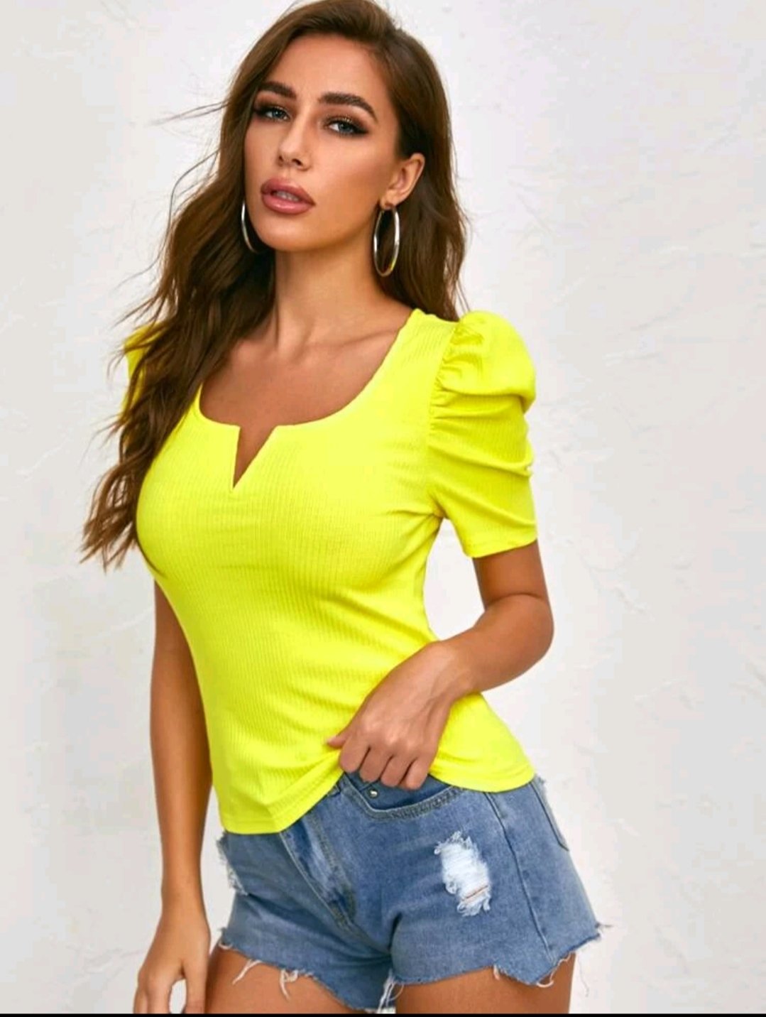 SHEIN Notched Neck Rib-knit Top - Image 3